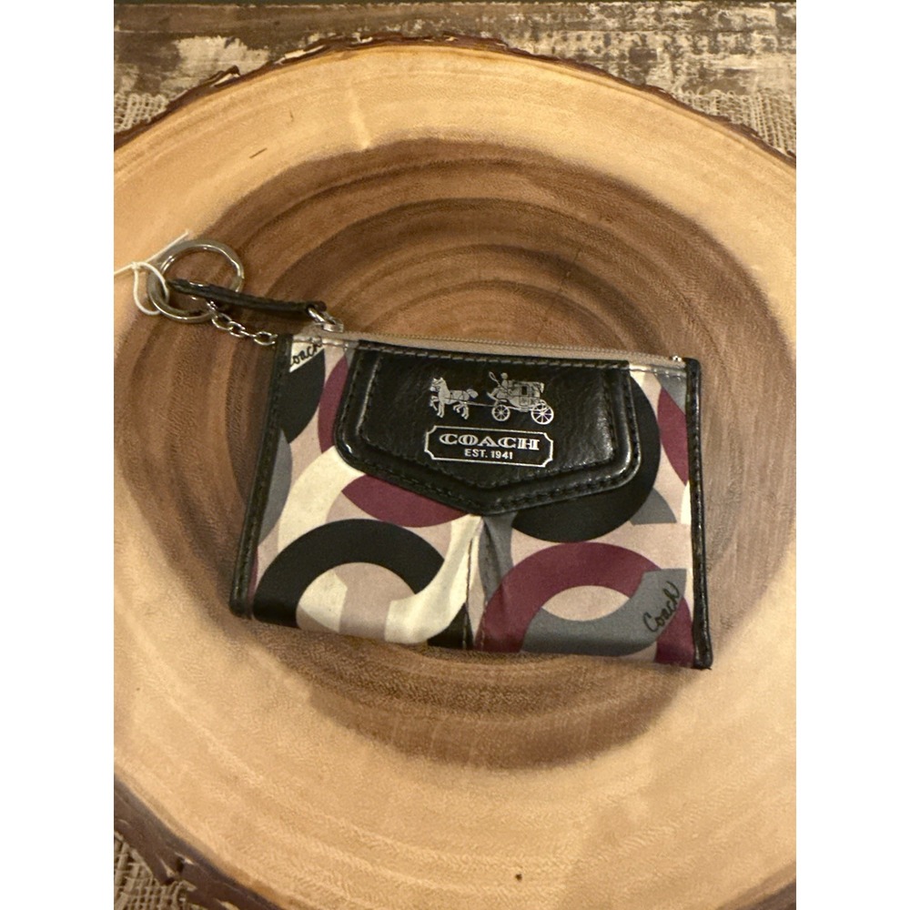 Coach Women's Madison Op Art Small Coin Pouch Key Ring Zip Wallet